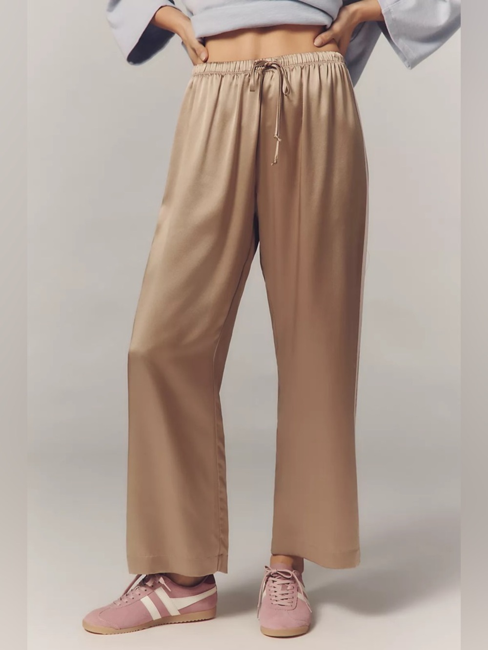 DONNI The Silk Stripe Crop Pull-on Pants In Brown - Tan / Pink - XS - NWT - Picture 2 of 8